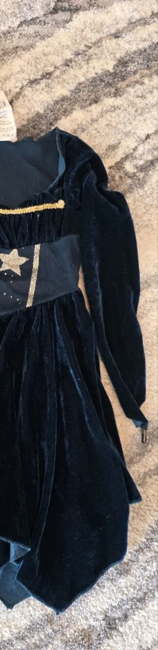Girls Navy Velvet Dress with Gold Star & Moon Accents